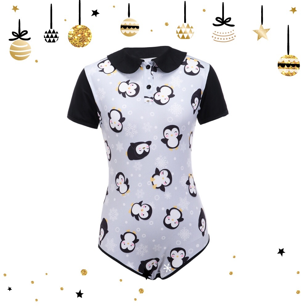 Happy penguin little feet adult romper bodysuit